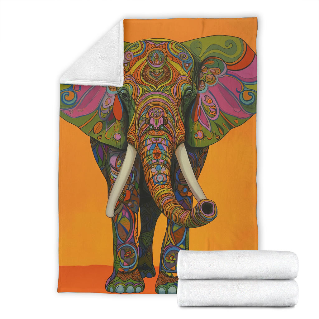 Elephant Blanket, Trippy Psychedelics Elephant Fleece Blanket, Elephant Throw Blanket, Elephant Gifts