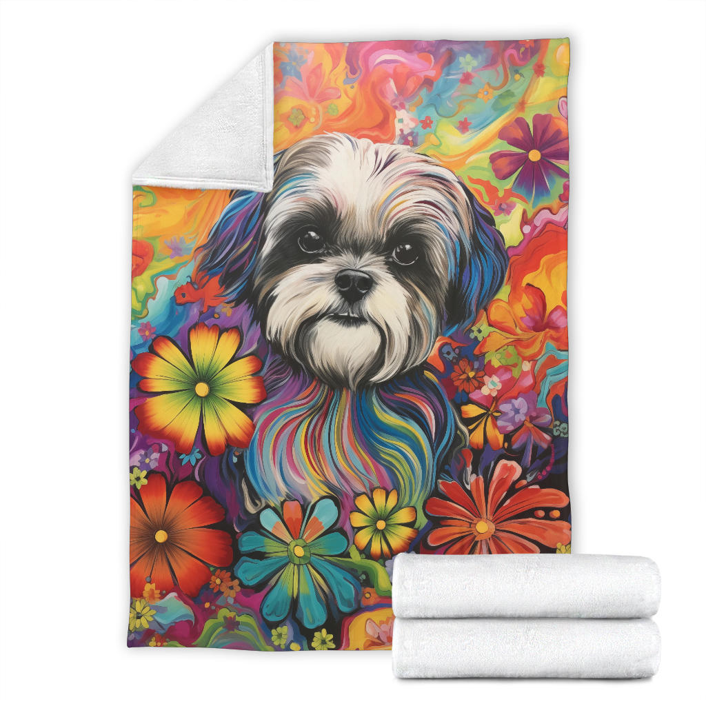 Shih Tzu Blanket, Shih Tzu Trippy Psychedelics Blanket, Shih Tzu Gifts, Shih Tzu Throw Blanket