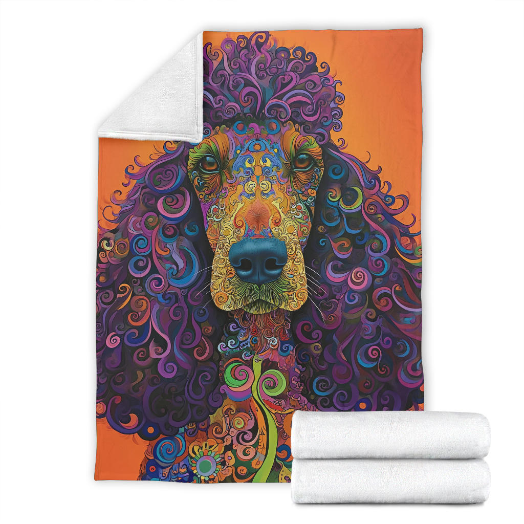 Irish Water Spaniel Blanket, Trippy Psychedelics Irish Water Spaniel Fleece Blanket, Irish Water Spaniel Throw Blanket, Irish Water Spaniel Gifts