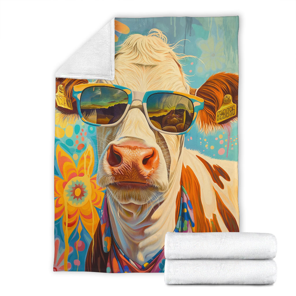 Cow Blanket, Trippy Psychedelics Cow Fleece Blanket, Cow Throw Blanket, Cow Gifts