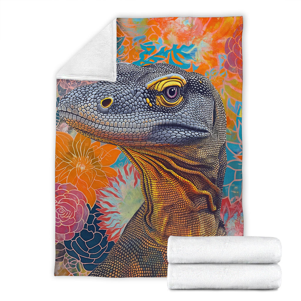 Komodo Dragon Blanket, Trippy Psychedelics Komodo Dragon Fleece Blanket, Komodo Dragon Throw Blanket, Komodo Dragon Gifts