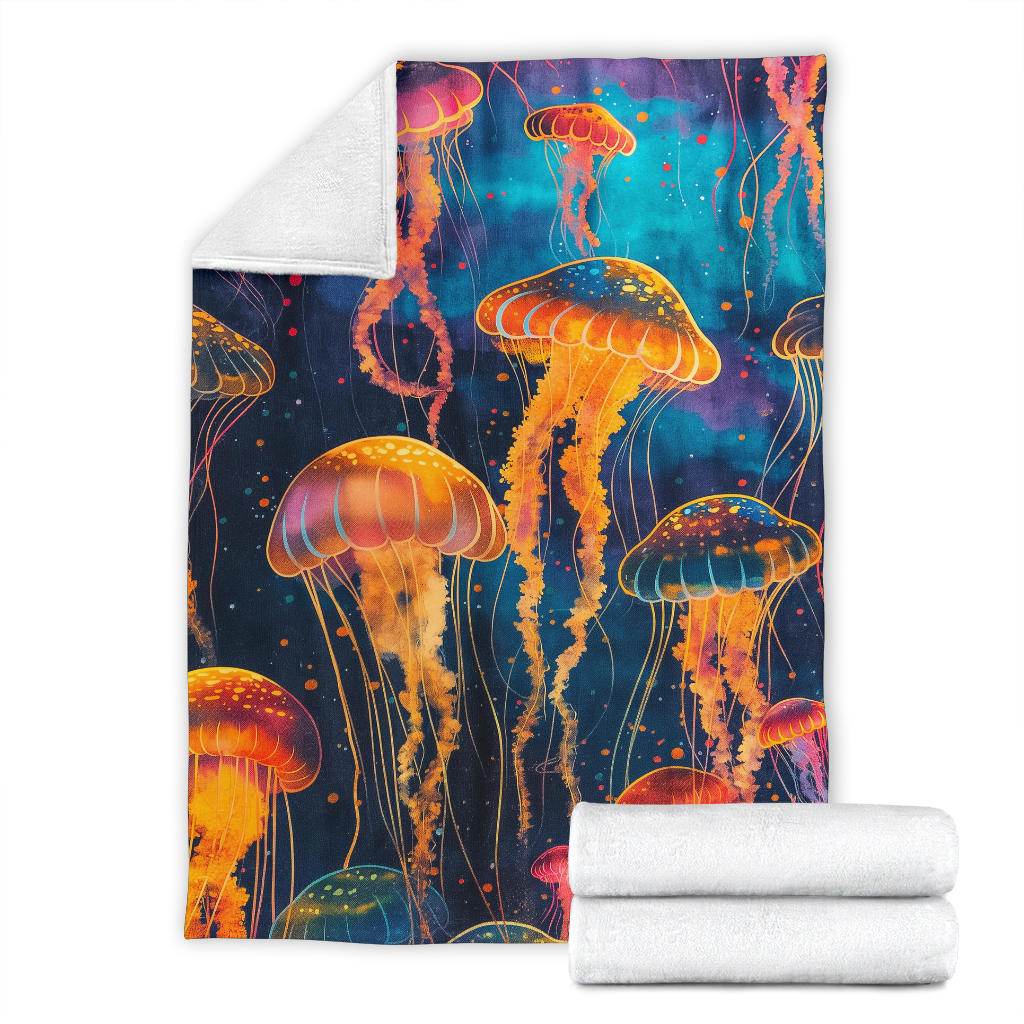 Jellyfish Blanket, Trippy Psychedelics Jellyfish Fleece Blanket, Jellyfish Throw Blanket, Jellyfish Gifts