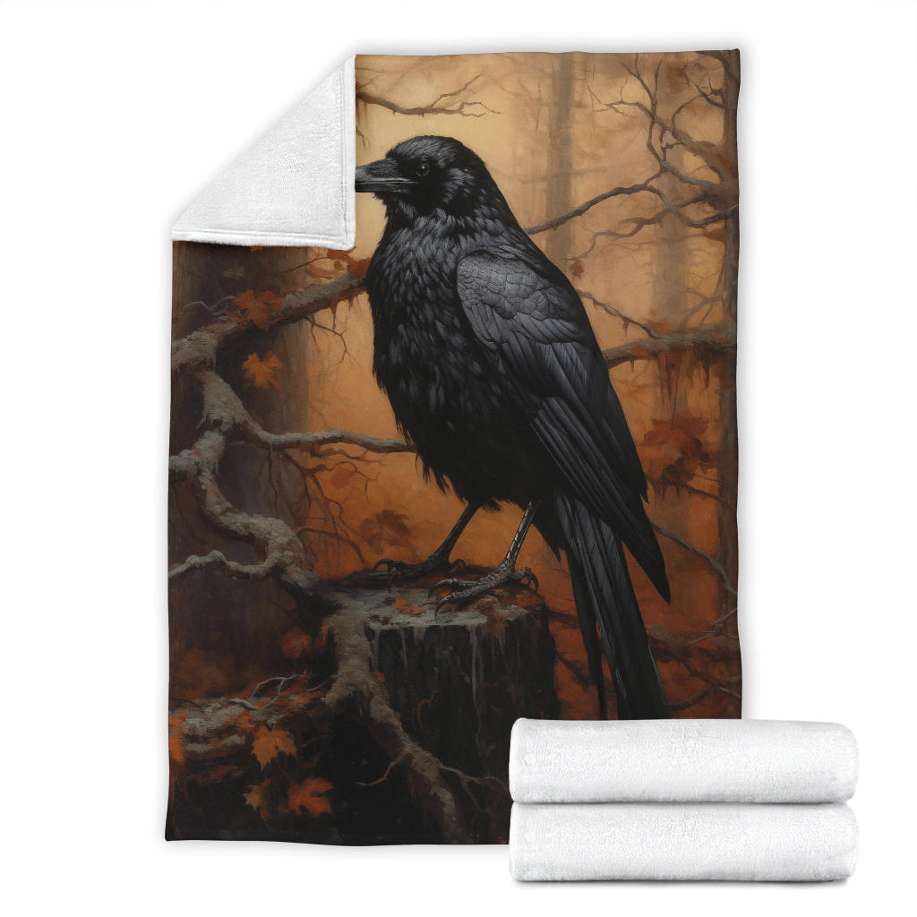 Crow Raven Blanket,  Goth Gifts, Crow Fleece Blanket, Crow Gifts, Crow Custom Blanket, Witchy Blanket