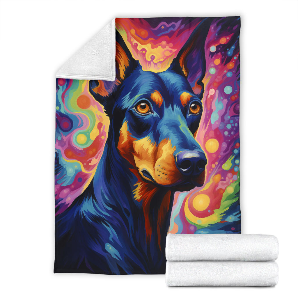 Trippy Psychedelics Doberman Pinscher Blanket, Doberman Pinscher Throw Blanket, Doberman Pinscher Fleece Blanket, Doberman Pinscher Gifts