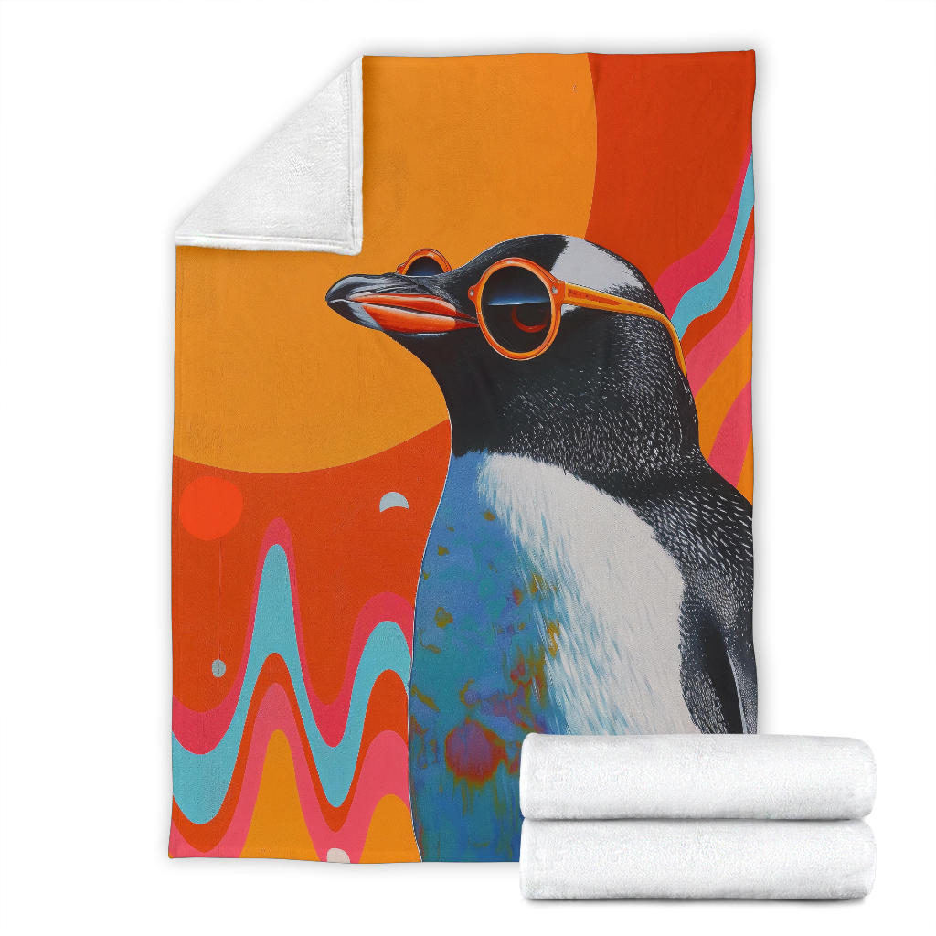 Penguin Blanket, Trippy Psychedelics Penguin Fleece Blanket, Penguin Throw Blanket, Penguin Gifts