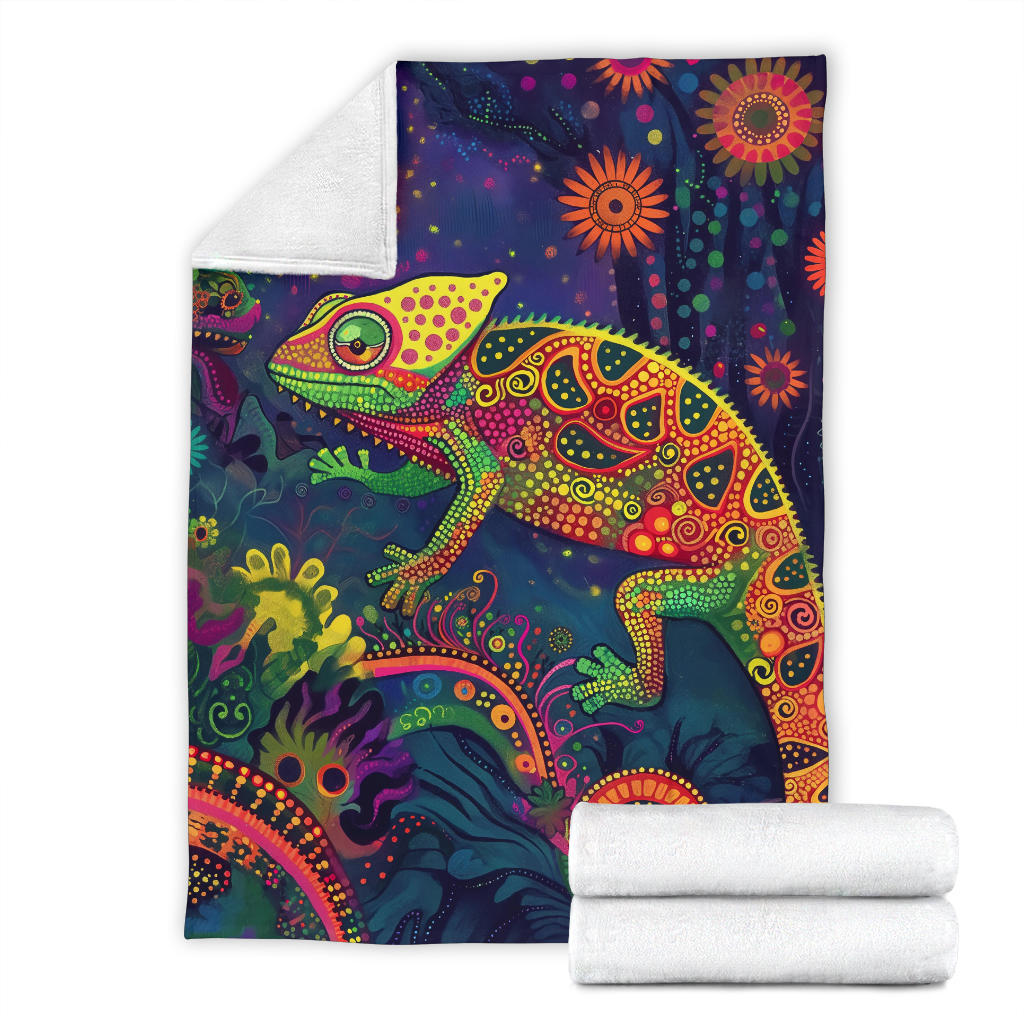 Chameleon Blanket, Trippy Psychedelics Chameleon Fleece Blanket, Chameleon Throw Blanket, Chameleon Gifts