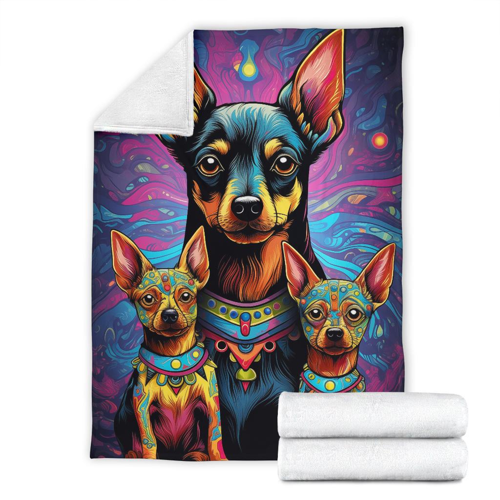 Miniature Pinscher Blanket, Trippy Psychedelics Miniature Pinscher Fleece Blanket, Miniature Pinscher Throw Blanket, Miniature Pinscher Gifts