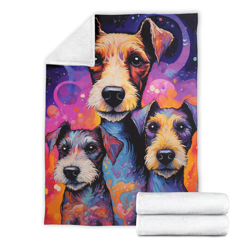 Fox Terrier Blanket, Trippy Psychedelics Fox Terrier Fleece Blanket, Fox Terrier Throw Blanket, Fox Terrier Gifts