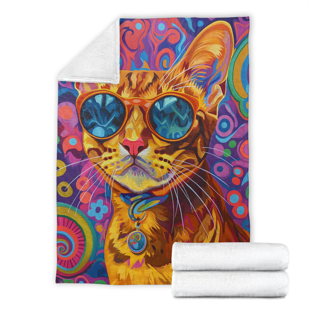 Abyssinian cat Blanket, Trippy Psychedelics Abyssinian cat Fleece Blanket, Abyssinian cat Throw Blanket, Abyssinian cat Gifts