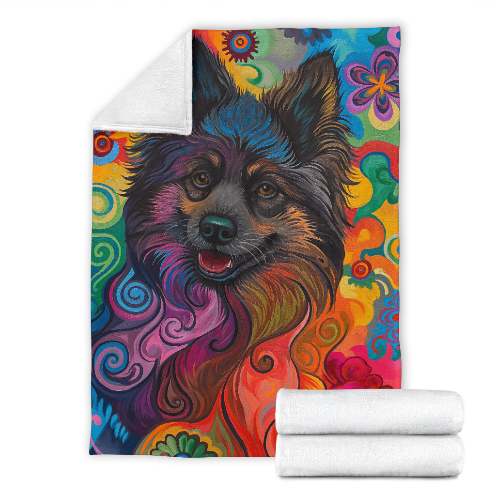 Keeshond Dog Blanket, Trippy Psychedelics Keeshond Dog Fleece Blanket, Keeshond Dog Throw Blanket, Keeshond Dog Gifts