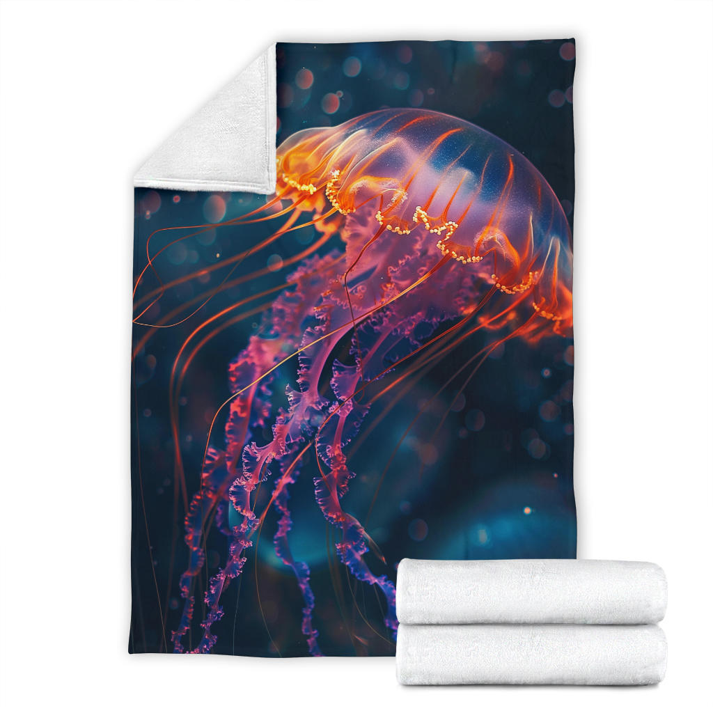 Jellyfish Blanket, Trippy Psychedelics Jellyfish Fleece Blanket, Jellyfish Throw Blanket, Jellyfish Gifts