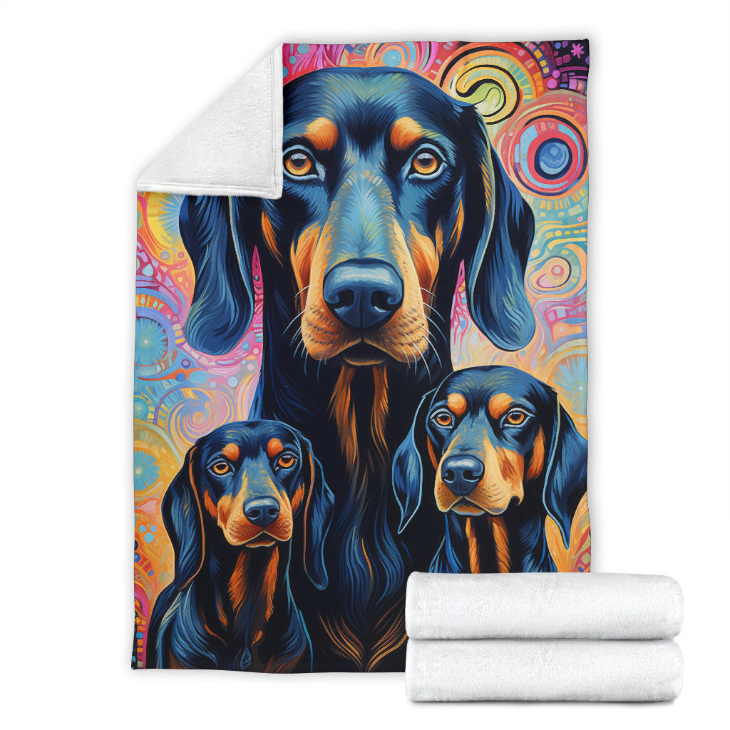 Black and Tan Coonhound Blanket, Trippy Psychedelics Black and Tan Coonhound Fleece Blanket, Black and Tan Coonhound Throw Blanket, Black and Tan Coonhound Gifts