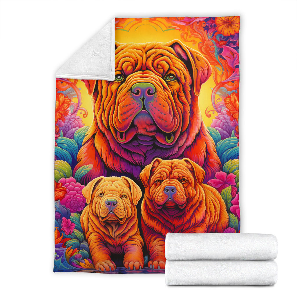 Chinese Shar-Pei Blanket, Trippy Psychedelics Chinese Shar-Pei Fleece Blanket, Chinese Shar-Pei Throw Blanket, Chinese Shar-Pei Gifts