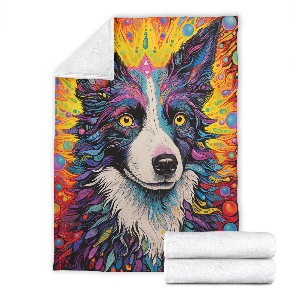 Border Collie Blanket, Border Collie Trippy Psychedelics Blanket, Border Collie Gifts, Border Collie Throw Blanket