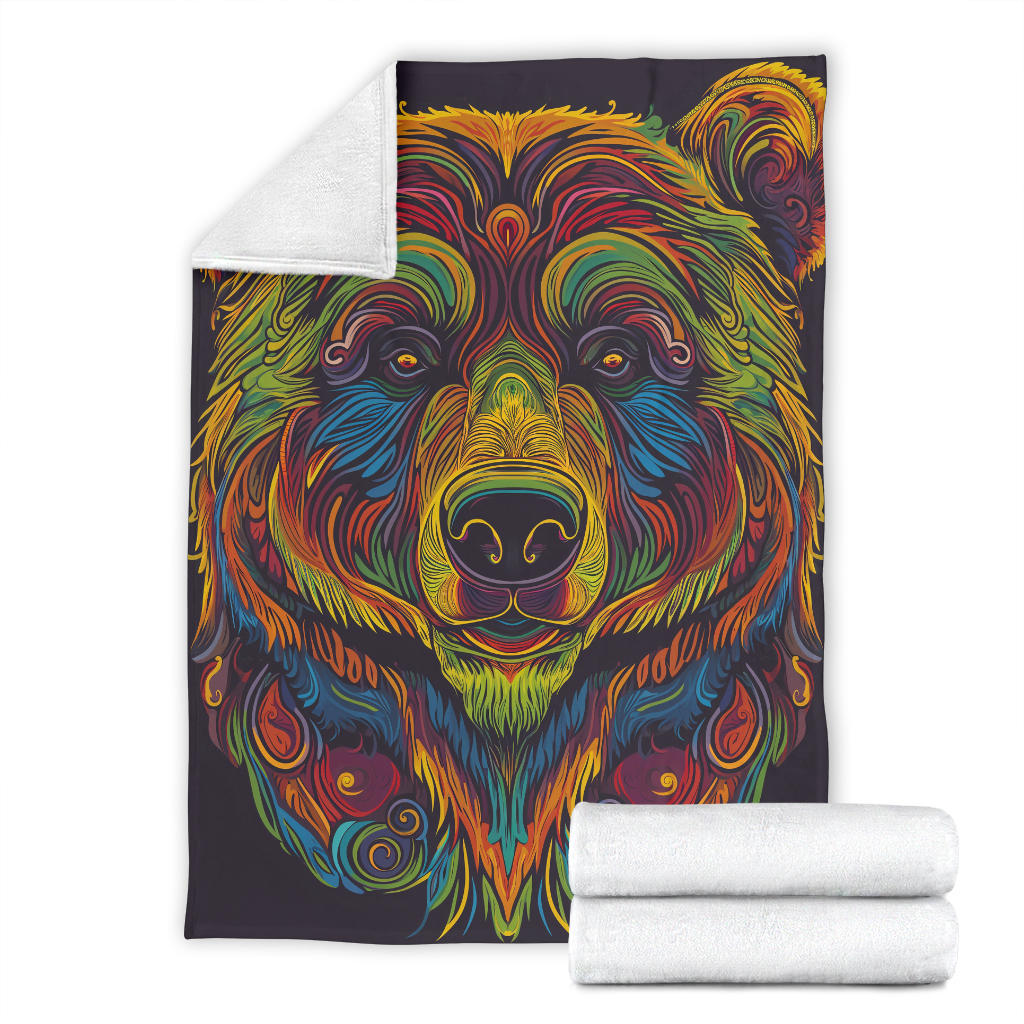 Bear Blanket, Trippy Psychedelics Bear Fleece Blanket, Bear Throw Blanket, Bear Gifts