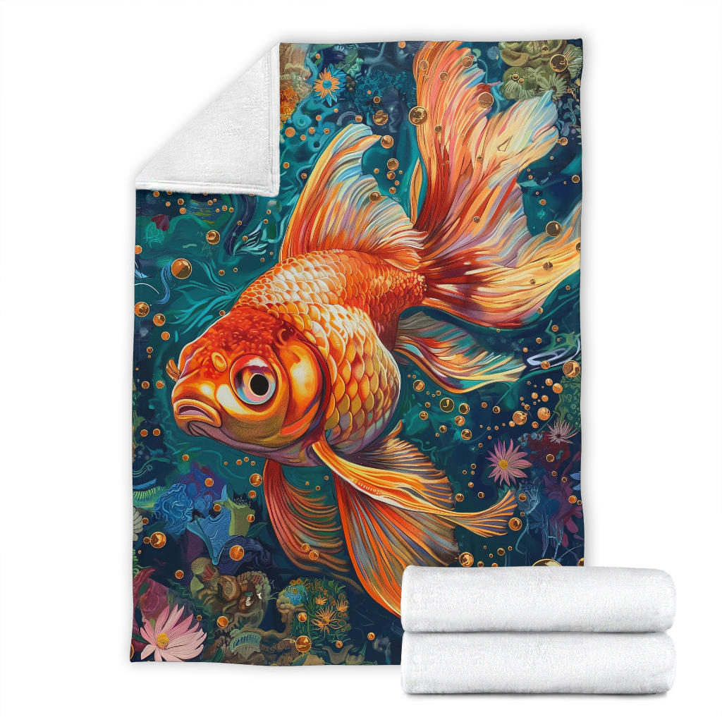 Goldfish Blanket, Trippy Psychedelics Goldfish Fleece Blanket, Goldfish Throw Blanket, Goldfish Gifts