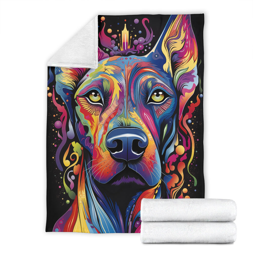 Trippy Psychedelics Doberman Pinscher Blanket, Doberman Pinscher Throw Blanket, Doberman Pinscher Fleece Blanket, Doberman Pinscher Gifts