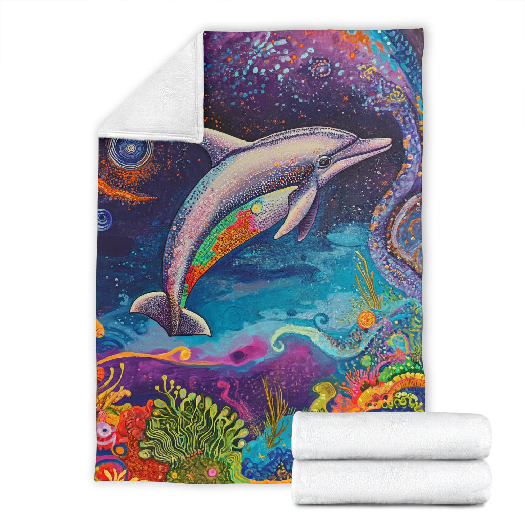 Dolphin Blanket, Trippy Psychedelics Dolphin Fleece Blanket, Dolphin Throw Blanket, Dolphin Gifts