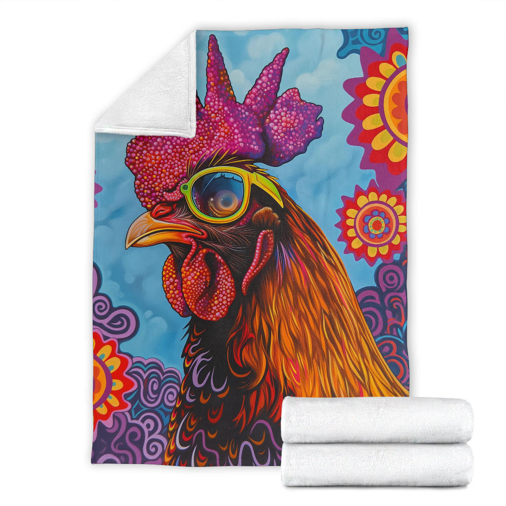 Chicken Blanket, Trippy Psychedelics Chicken Fleece Blanket, Chicken Throw Blanket, Chicken Gifts