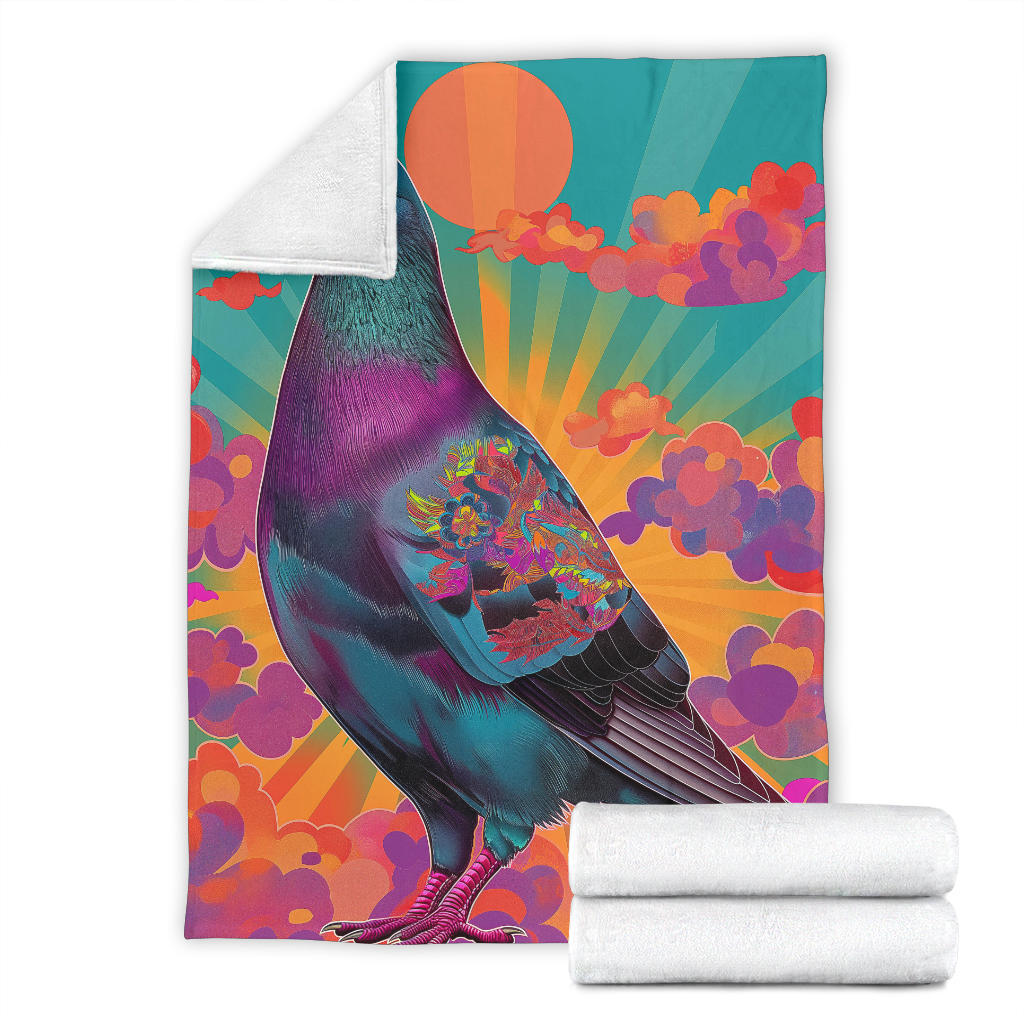 Pigeon Blanket, Trippy Psychedelics Pigeon Fleece Blanket, Pigeon Throw Blanket, Pigeon Gifts