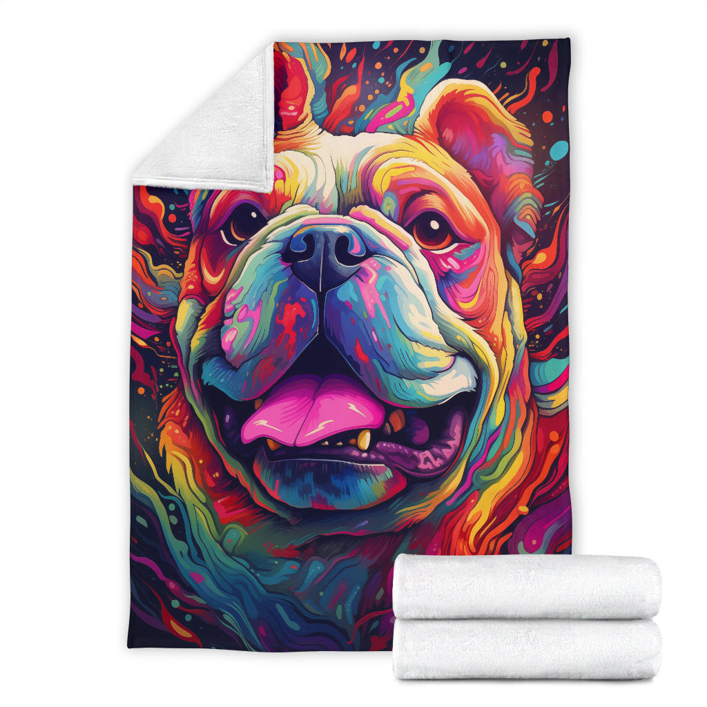 Trippy Psychedelics Bulldog Blanket, Bulldog Throw Blanket, Bulldog Fleece Blanket, Bulldog Gifts