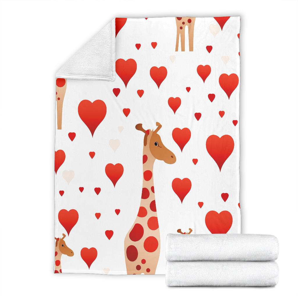 Giraffe Hearts Blanket, Giraffe Throw Blanket, Giraffe Fleece Blanket, Giraffe Gift