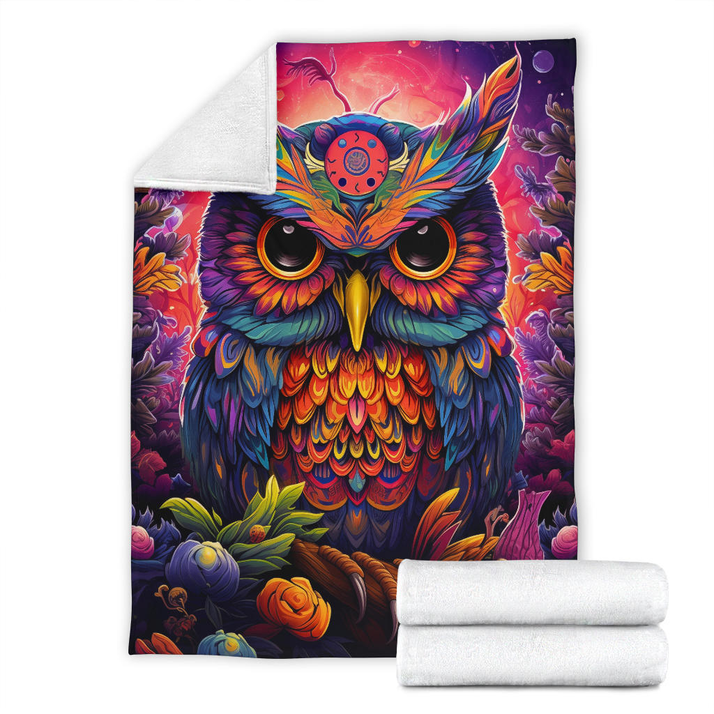 Trippy Psychedelics Owl Blanket, Owl Throw Blanket, Owl Fleece Blanket, Owl Gifts