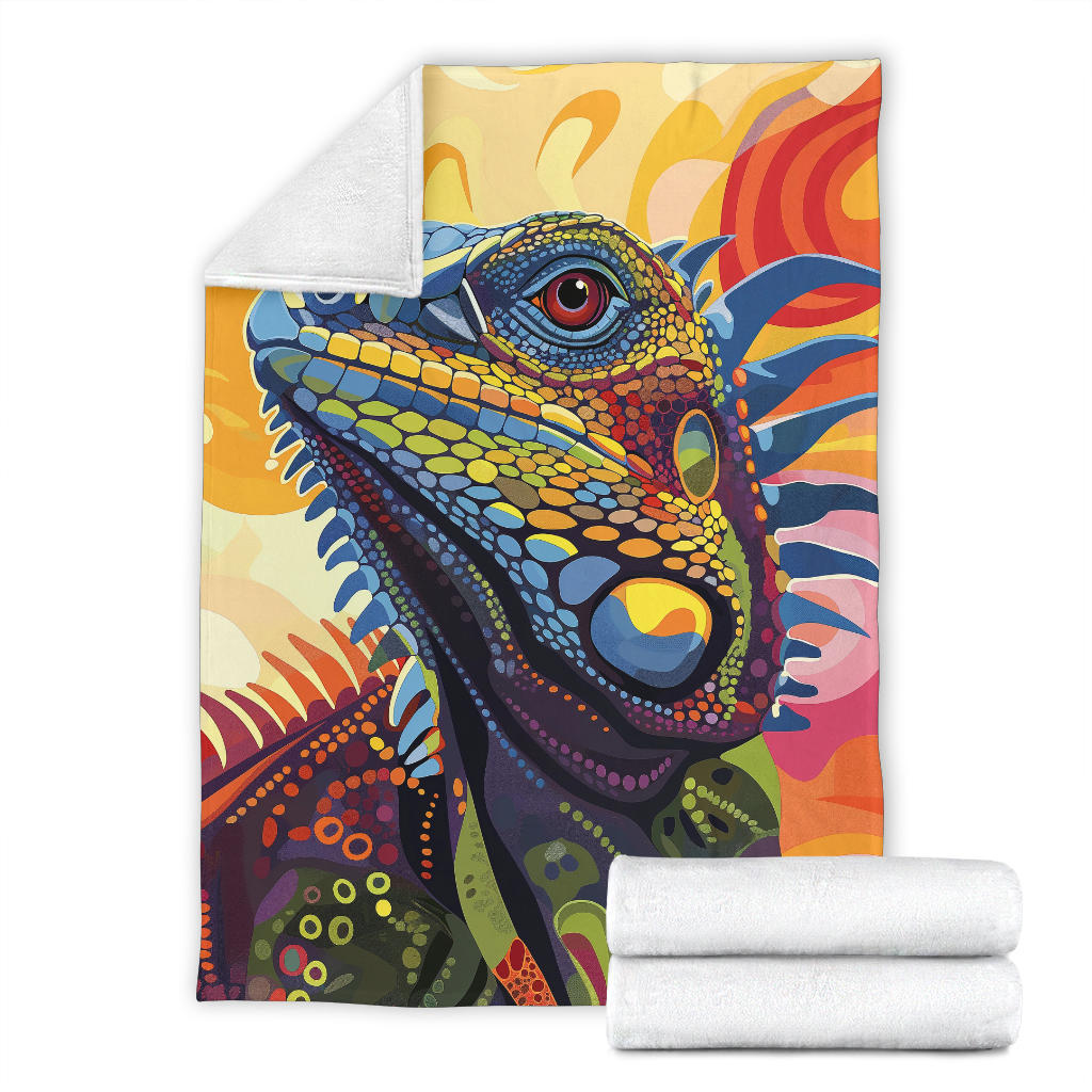 Iguana Blanket, Trippy Psychedelics Iguana Fleece Blanket, Iguana Throw Blanket, Iguana Gifts