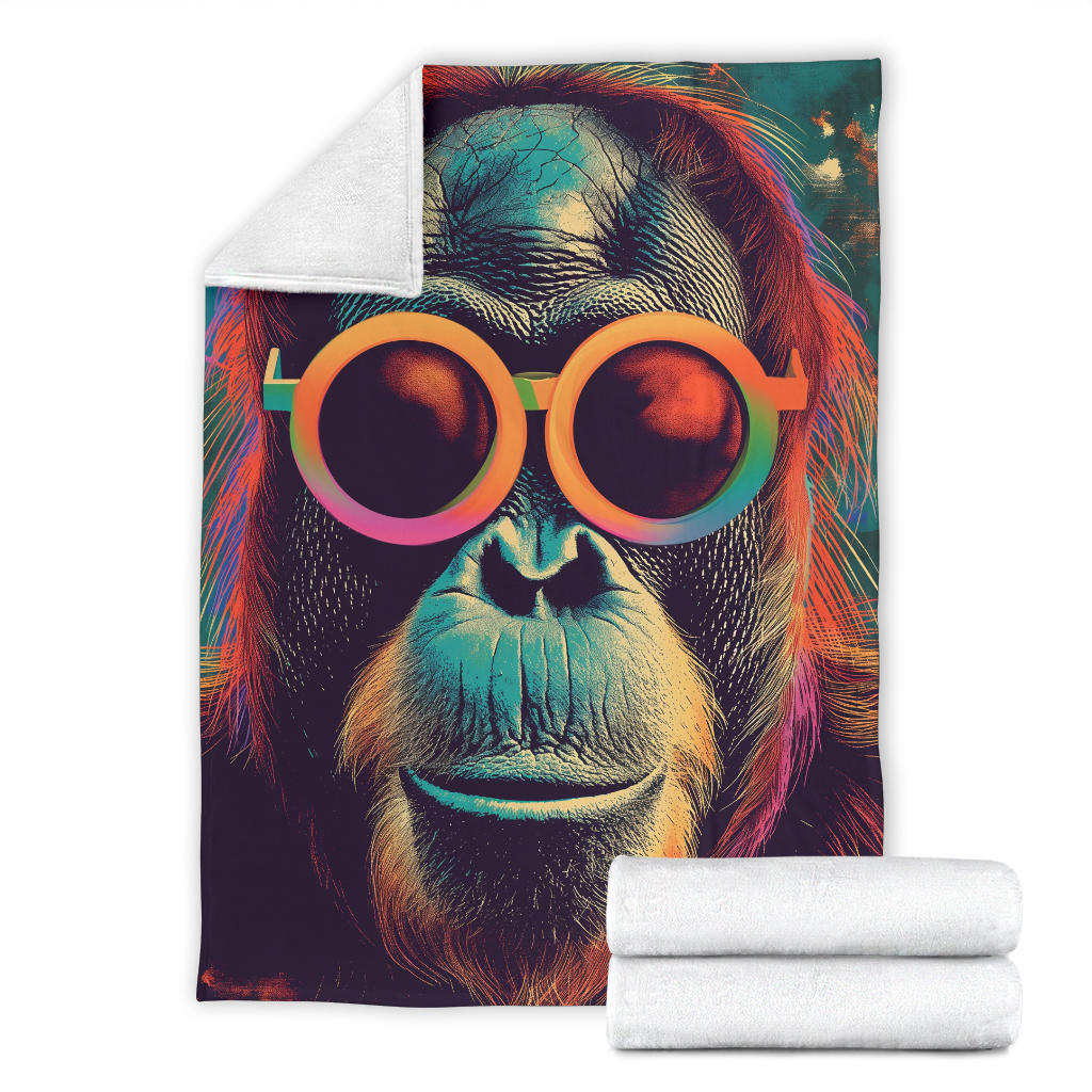 Orangutan animal Blanket, Trippy Psychedelics Orangutan animal Fleece Blanket, Orangutan animal Throw Blanket, Orangutan animal Gifts