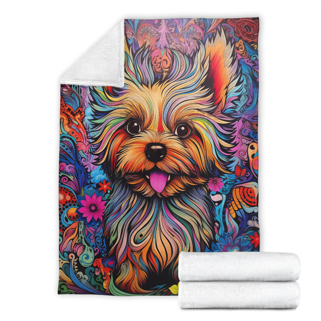 Trippy Psychedelics Yorkshire Terrier Blanket, Yorkshire Terrier Throw Blanket, Yorkshire Terrier Fleece Blanket, Yorkshire Terrier Gifts