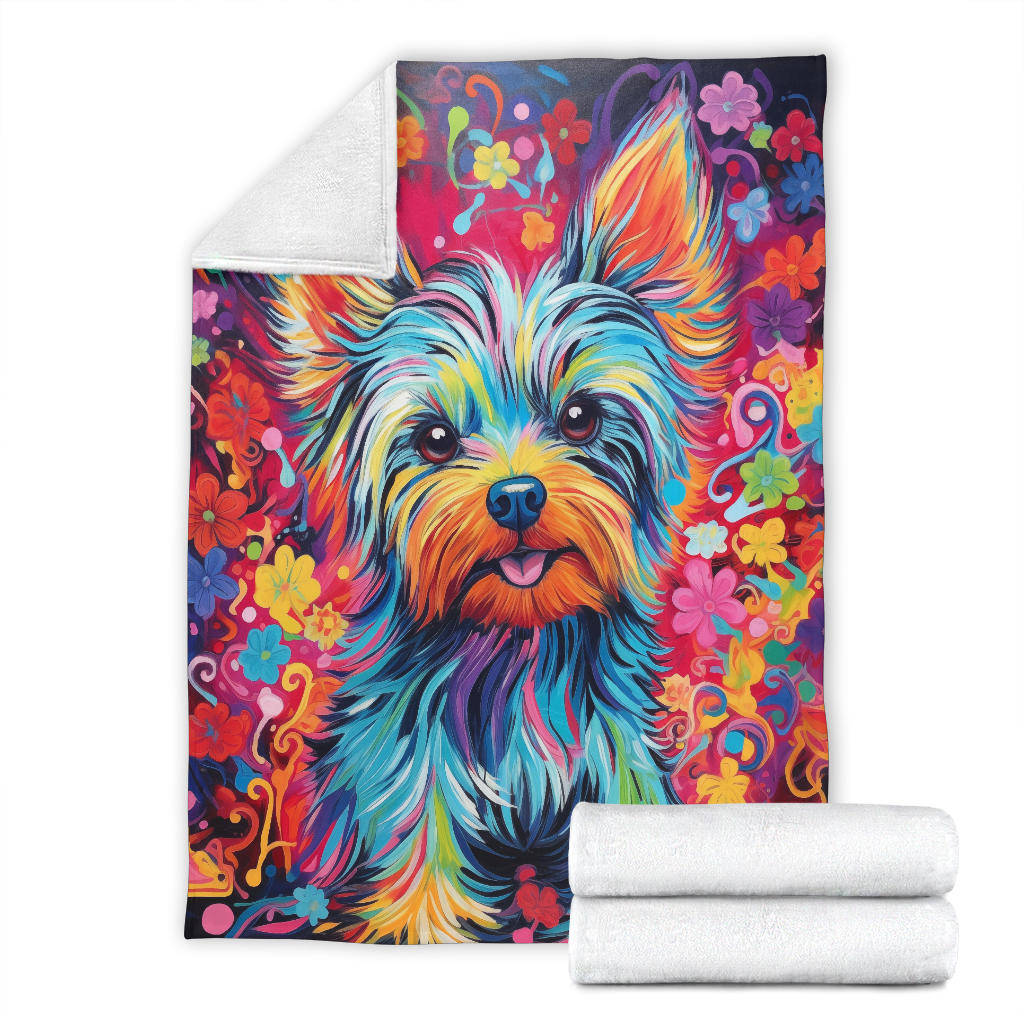 Trippy Psychedelics Yorkshire Terrier Blanket, Yorkshire Terrier Throw Blanket, Yorkshire Terrier Fleece Blanket, Yorkshire Terrier Gifts