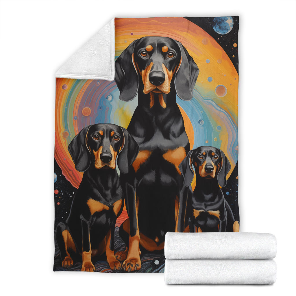 Black and Tan Coonhound Blanket, Trippy Psychedelics Black and Tan Coonhound Fleece Blanket, Black and Tan Coonhound Throw Blanket, Black and Tan Coonhound Gifts