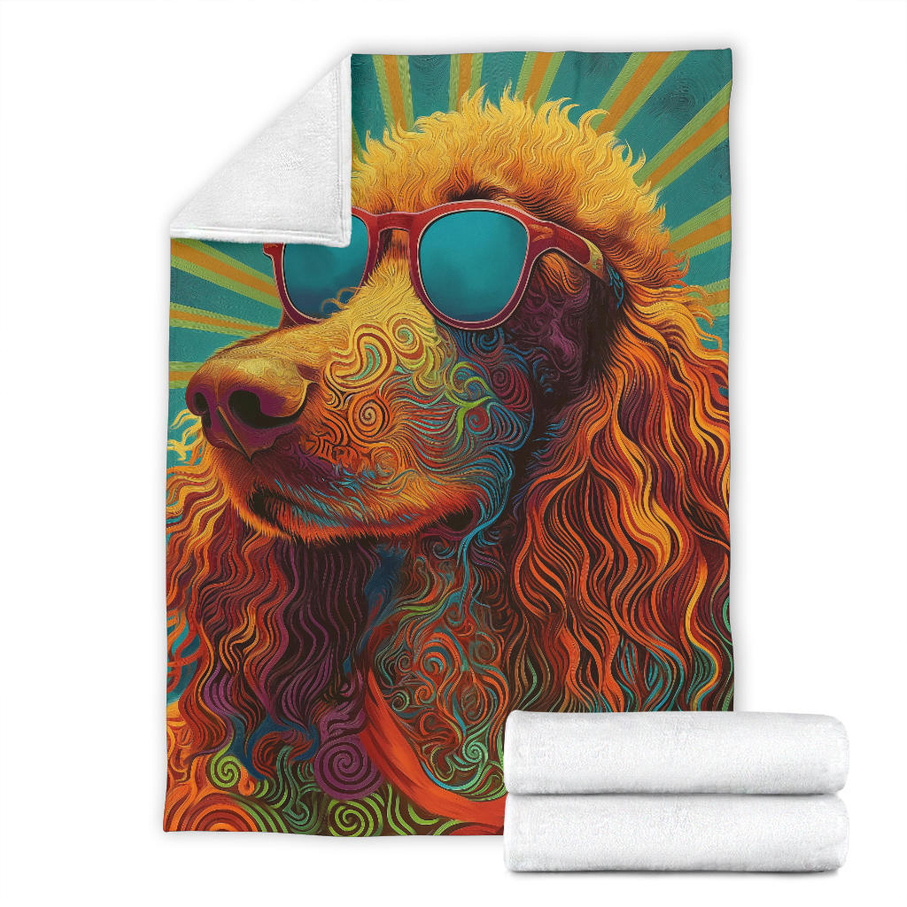 Irish Water Spaniel Blanket, Trippy Psychedelics Irish Water Spaniel Fleece Blanket, Irish Water Spaniel Throw Blanket, Irish Water Spaniel Gifts