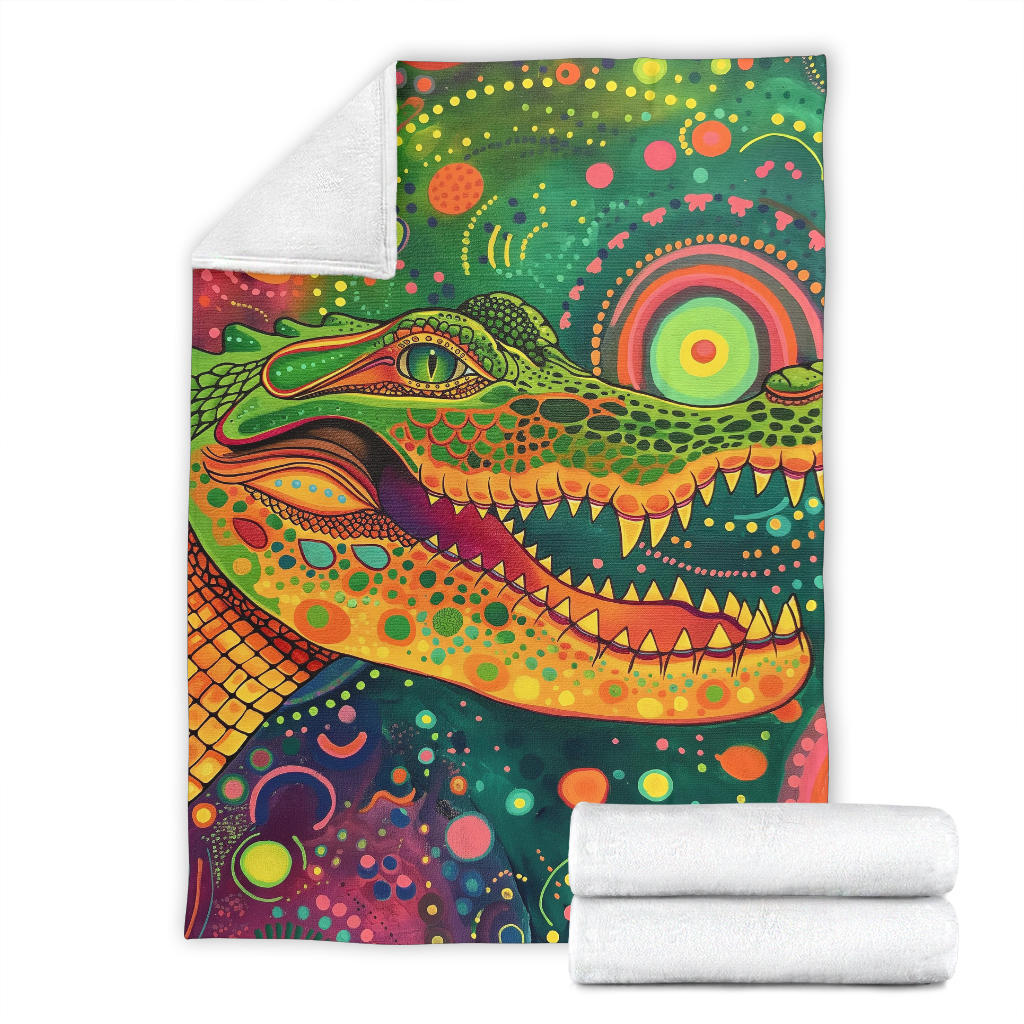 Crocodile Blanket, Trippy Psychedelics Crocodile Fleece Blanket, Crocodile Throw Blanket, Crocodile Gifts