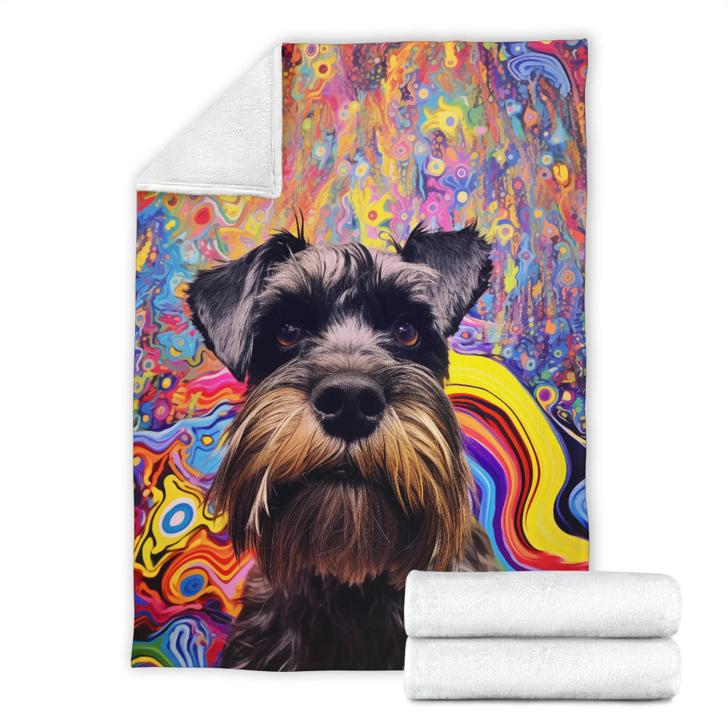 Miniature Schnauzer Blanket, Miniature Schnauzer Dog Trippy Psychedelics Blanket, Miniature Schnauzer Gifts, Miniature Schnauzer Throw Blanket