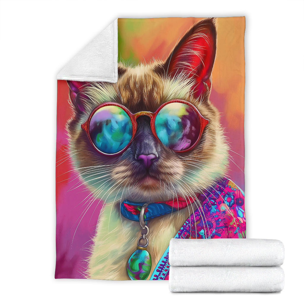 Balinese cat Blanket, Trippy Psychedelics Balinese cat Fleece Blanket, Balinese cat Throw Blanket, Balinese cat Gifts