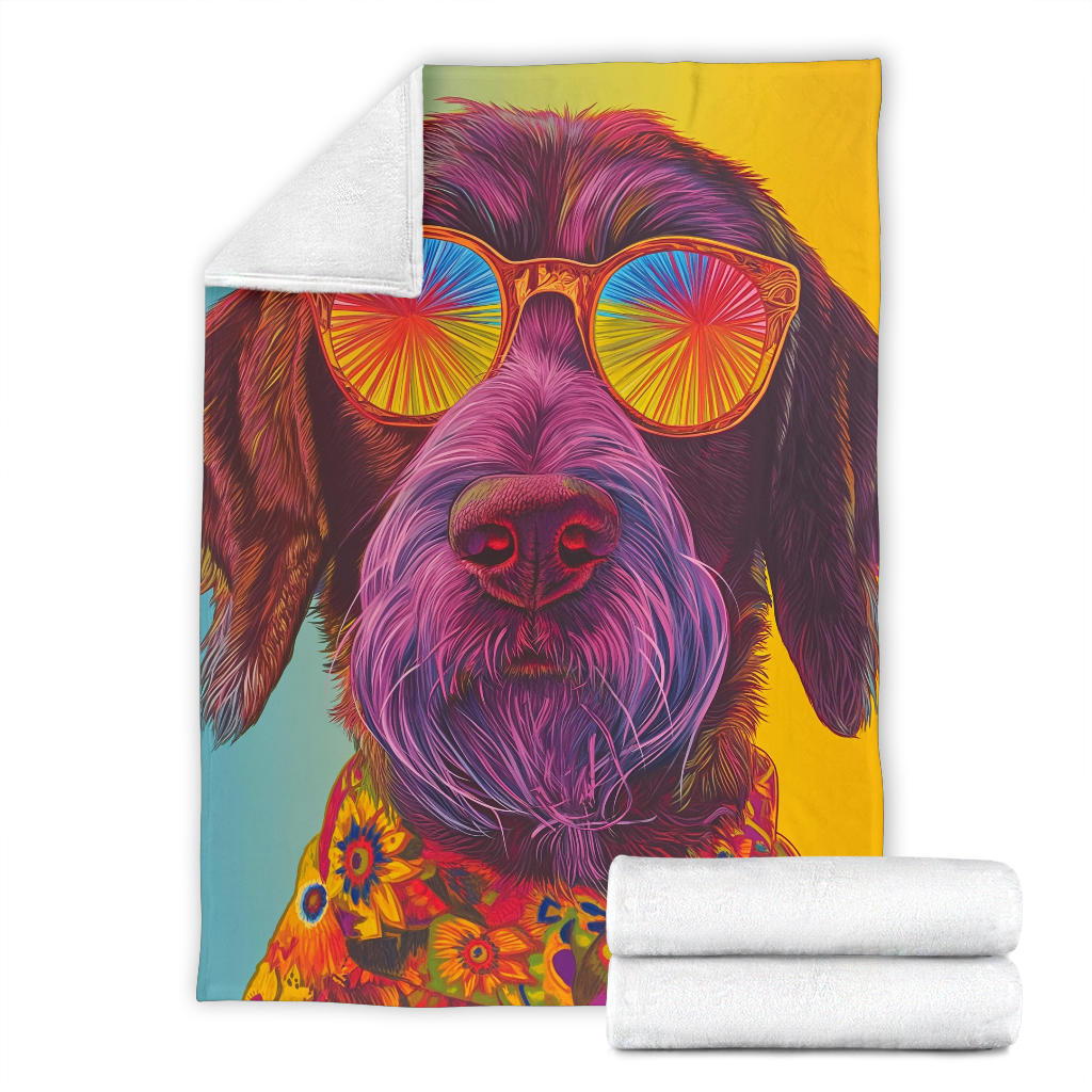 German Wirehaired Pointer Blanket, Trippy Psychedelics German Wirehaired Pointer Fleece Blanket, German Wirehaired Pointer Throw Blanket, German Wirehaired Pointer Gifts