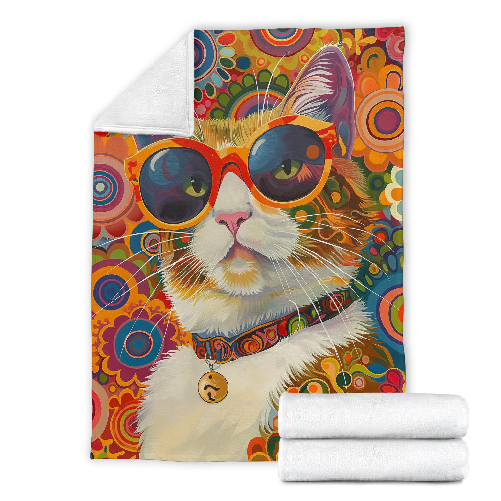 American Curl cat Blanket, Trippy Psychedelics American Curl cat Fleece Blanket, American Curl cat Throw Blanket, American Curl cat Gifts