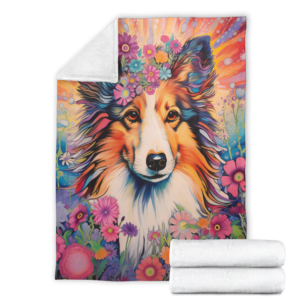 Shetland Sheepdog Blanket, Shetland Sheepdog Fleece Blanket, Shetland Sheepdog Trippy Psychedelics Throw Blanket, Shetland Sheepdog Gifts