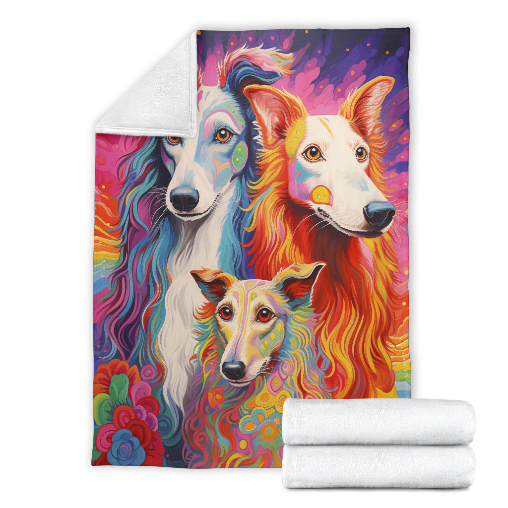 Borzoi Blanket, Trippy Psychedelics Borzoi Fleece Blanket, Borzoi Throw Blanket, Borzoi Gifts