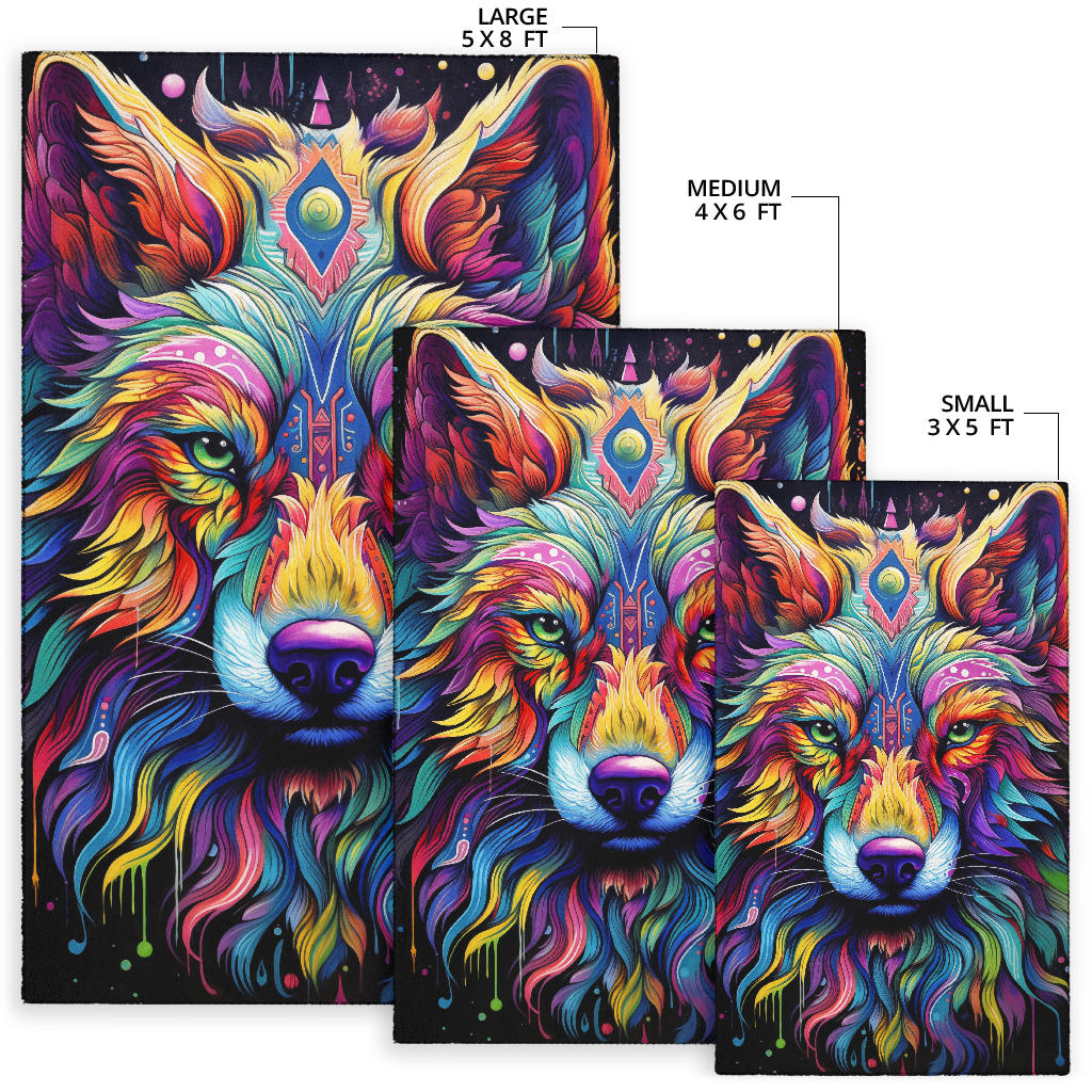 Wolf rug, Wolf Trippy Rug, Wolf Gifts, Wolf Decor