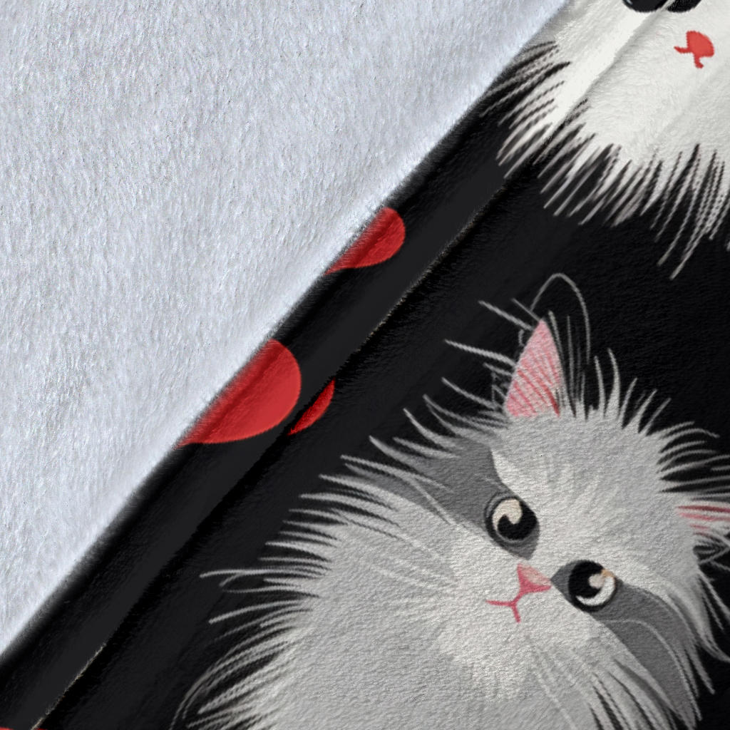 Persian Cat Hearts Blanket, Persian Cat Fleece Blanket