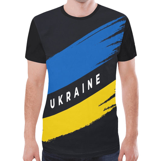 Ukraine Flag With Brush Concept Grunge Style Hand Painted Strokes New All Over Print T-shirt