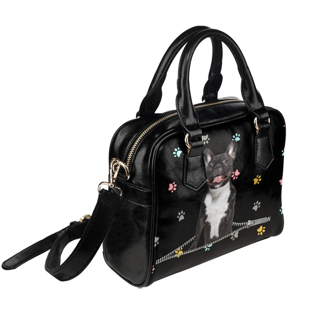 French Bulldog Zip Colorful Paws Shoulder Handbag