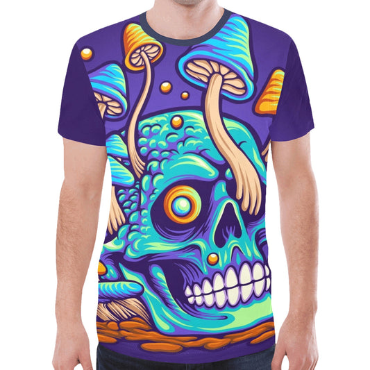 Trippy Zombie Skull Mushroom Illustration New All Over Print T-shirt