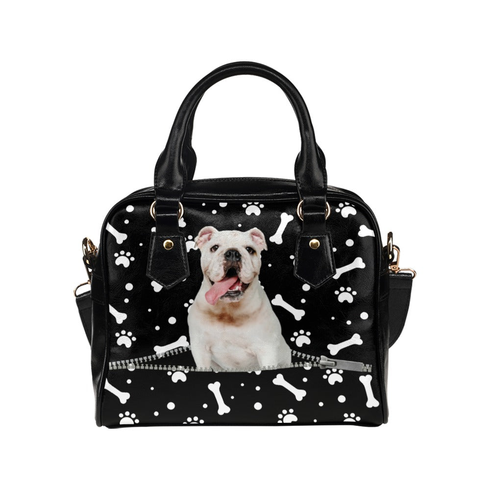 Bulldog Puppy Zip Paws and Bones Shoulder Handbag