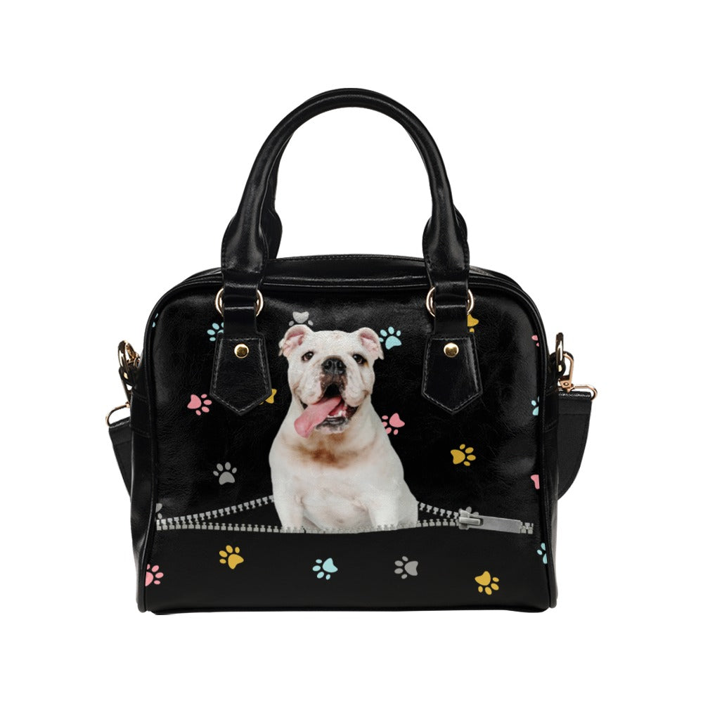 Bulldog Puppy Zip Colorful Paws Shoulder Handbag