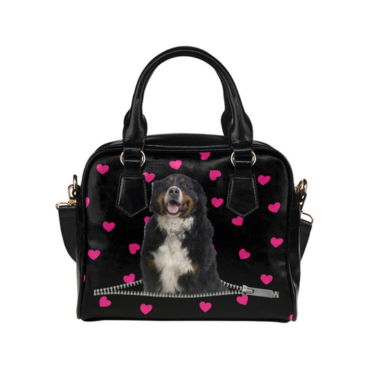 Bernese Mountain Dog Zip Hearts Shoulder Handbag