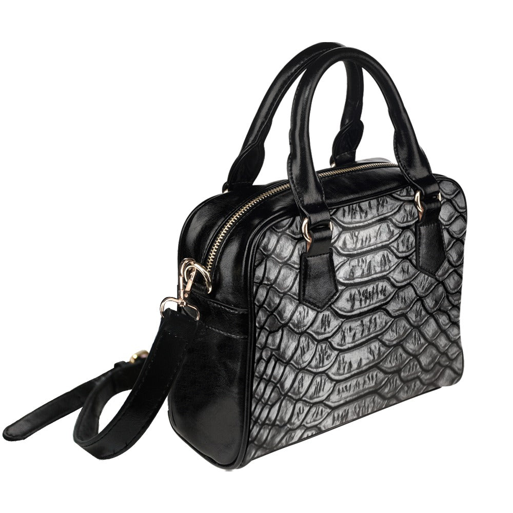 Reptile Skin Crocodile Snake Black Shoulder Handbag