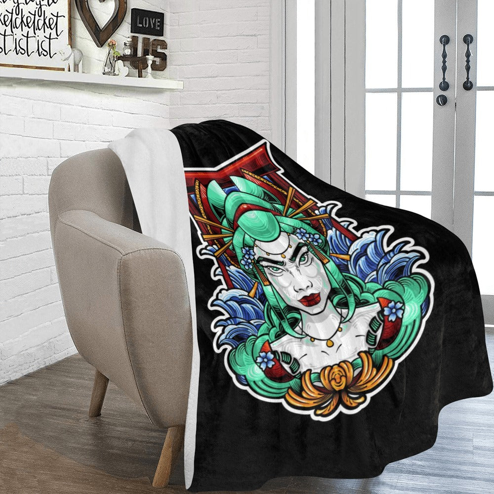 Geisha Japanese Illustration Style Ultra-Soft Micro Fleece Blanket 60"x80"